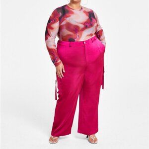 Nina Parker Womens Trendy Plus Straight Leg Cargo Pants Sangria Size 24W NWT
